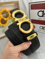 1:1 Ferragamo  Black Leather Belt Beautiful Patterns with Gold Logo buckle  3.8cm